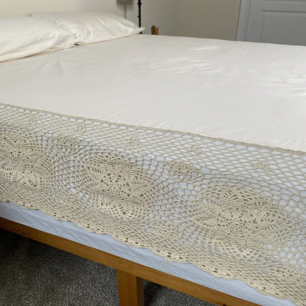Vintage Hand Crocheted Lace Flat Sheet 50x70